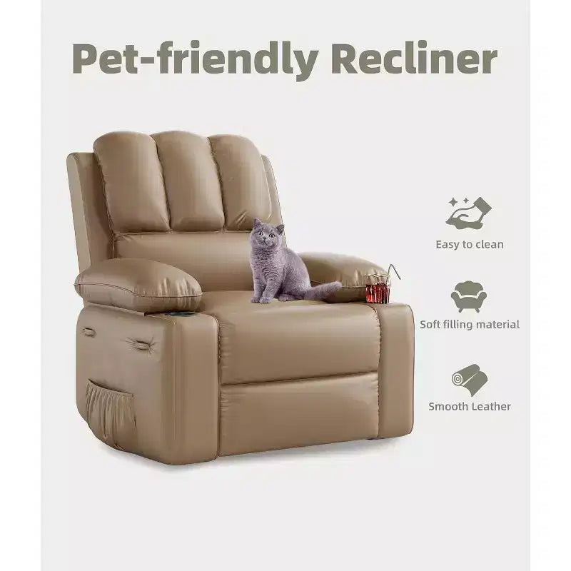 Fauteuil inclinable manuel en cuir surdimensionné, siège inclinable classique avec soutien lombaire et accoudoirs, pour salon, chambre à coucher, chambre de bébé, fauteuil de cinéma maison