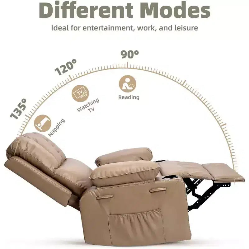 Fauteuil inclinable manuel en cuir surdimensionné, siège inclinable classique avec soutien lombaire et accoudoirs, pour salon, chambre à coucher, chambre de bébé, fauteuil de cinéma maison