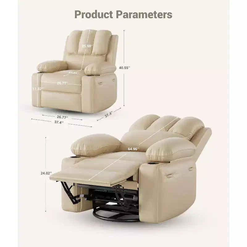 Fauteuil inclinable manuel en cuir surdimensionné, siège inclinable classique avec soutien lombaire et accoudoirs, pour salon, chambre à coucher, chambre de bébé, fauteuil de cinéma maison