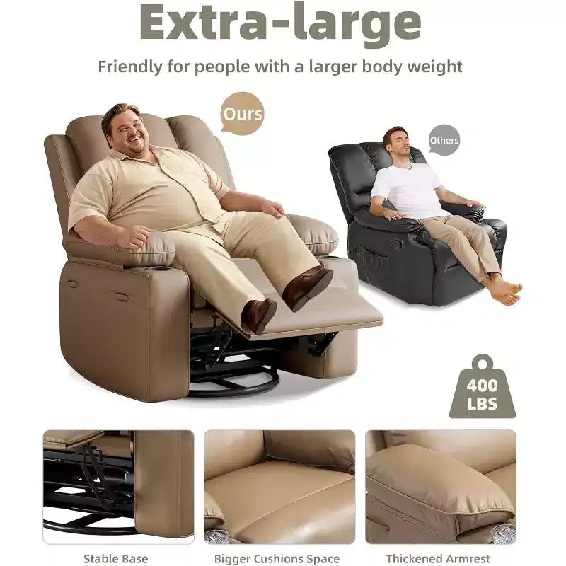 Fauteuil inclinable manuel en cuir surdimensionné, siège inclinable classique avec soutien lombaire et accoudoirs, pour salon, chambre à coucher, chambre de bébé, fauteuil de cinéma maison