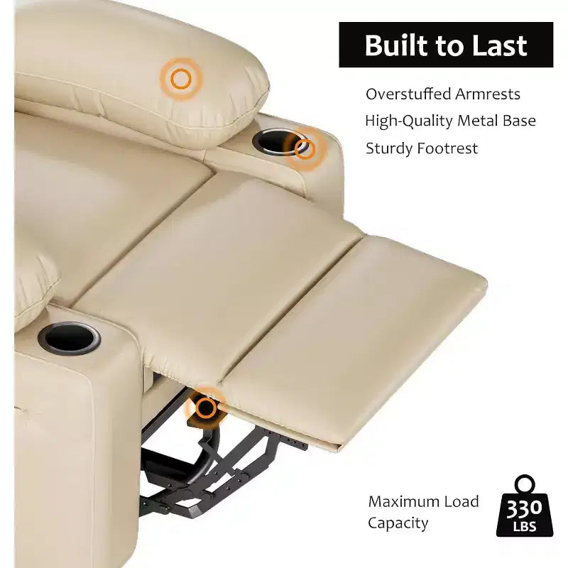 Fauteuil inclinable manuel en cuir surdimensionné, siège inclinable classique avec soutien lombaire et accoudoirs, pour salon, chambre à coucher, chambre de bébé, fauteuil de cinéma maison