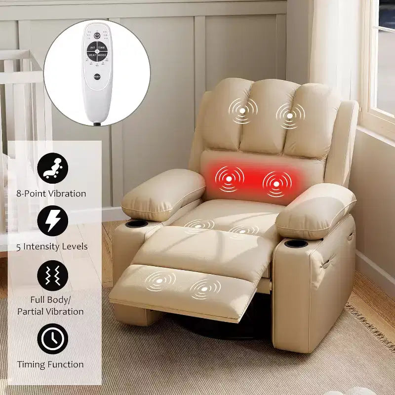 Fauteuil inclinable manuel en cuir surdimensionné, siège inclinable classique avec soutien lombaire et accoudoirs, pour salon, chambre à coucher, chambre de bébé, fauteuil de cinéma maison