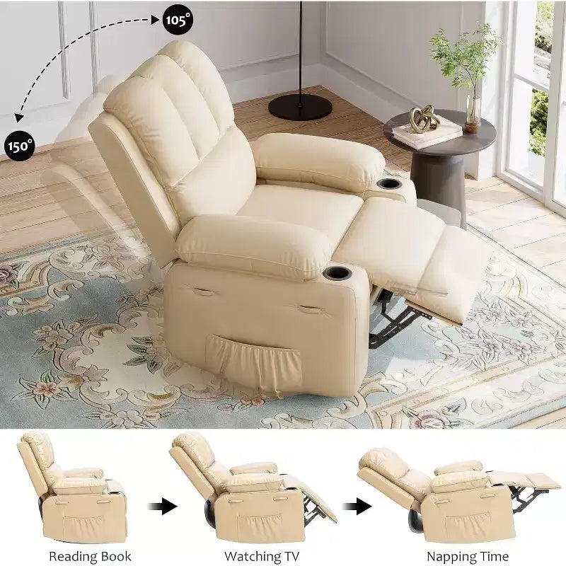Fauteuil inclinable manuel en cuir surdimensionné, siège inclinable classique avec soutien lombaire et accoudoirs, pour salon, chambre à coucher, chambre de bébé, fauteuil de cinéma maison