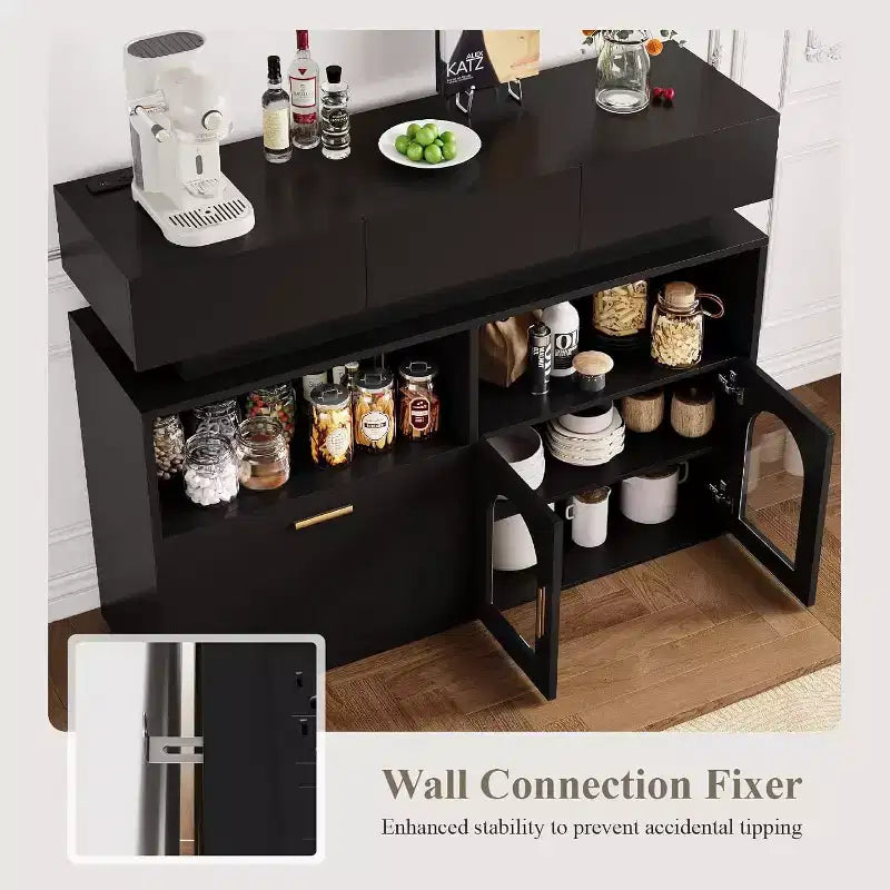 Meuble Bar à Café, 3 Tiroirs, Étagère Réglable, pour Salle à Manger, Salon, Cuisine