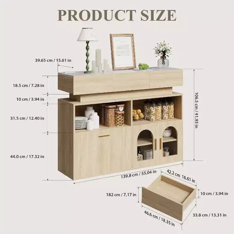 Meuble Bar à Café, 3 Tiroirs, Étagère Réglable, pour Salle à Manger, Salon, Cuisine