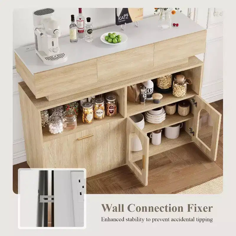 Meuble Bar à Café, 3 Tiroirs, Étagère Réglable, pour Salle à Manger, Salon, Cuisine
