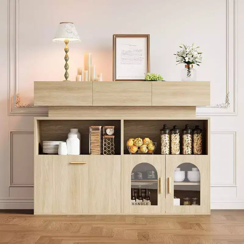 Coffee Bar Cabinet, 3 Drawers, Adjustable Shelf, for Dinning Room, Living Room, Kitchen