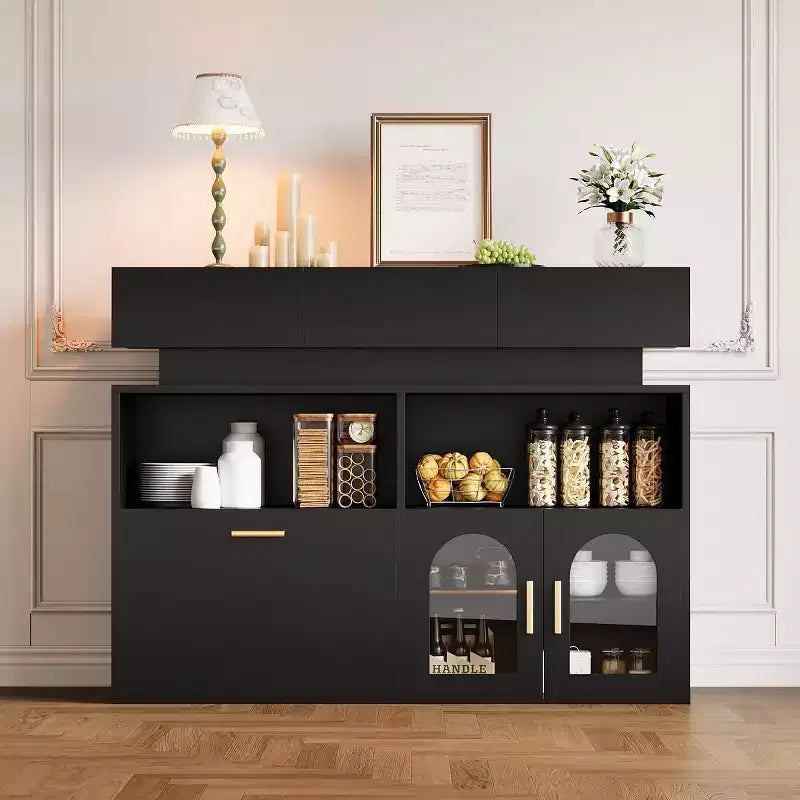 Meuble Bar à Café, 3 Tiroirs, Étagère Réglable, pour Salle à Manger, Salon, Cuisine