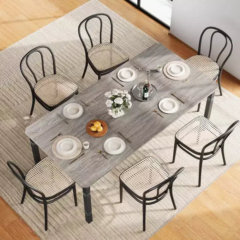 Table à manger longue industrielle pour 6-8 personnes, table de cuisine rectangulaire en bois avec cadre métallique robuste, style ferme moderne pour salle à manger et cuisine.