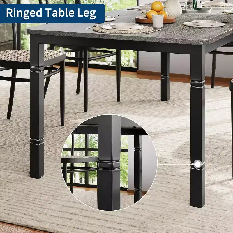 Table à manger longue industrielle pour 6-8 personnes, table de cuisine rectangulaire en bois avec cadre métallique robuste, style ferme moderne pour salle à manger et cuisine.