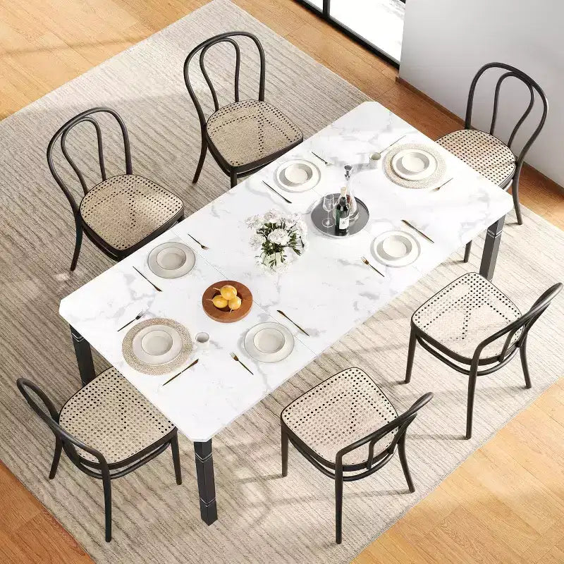 Table à manger longue industrielle pour 6-8 personnes, table de cuisine rectangulaire en bois avec cadre métallique robuste, style ferme moderne pour salle à manger et cuisine.