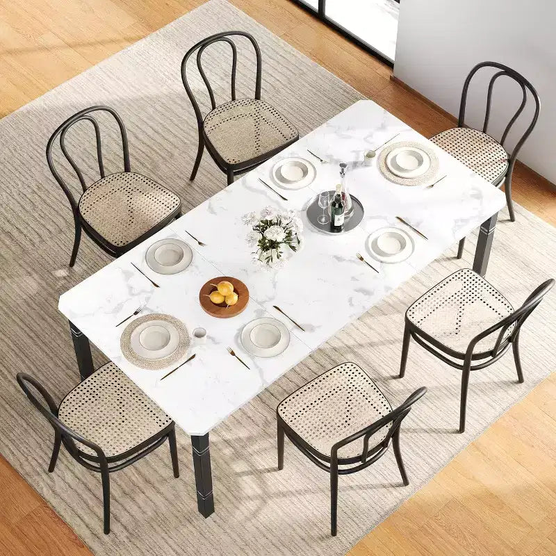 Table à manger longue industrielle pour 6-8 personnes, table de cuisine rectangulaire en bois avec cadre métallique robuste, style ferme moderne pour salle à manger et cuisine.