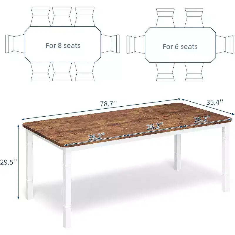 Table à manger longue industrielle pour 6-8 personnes, table de cuisine rectangulaire en bois avec cadre métallique robuste, style ferme moderne pour salle à manger et cuisine.