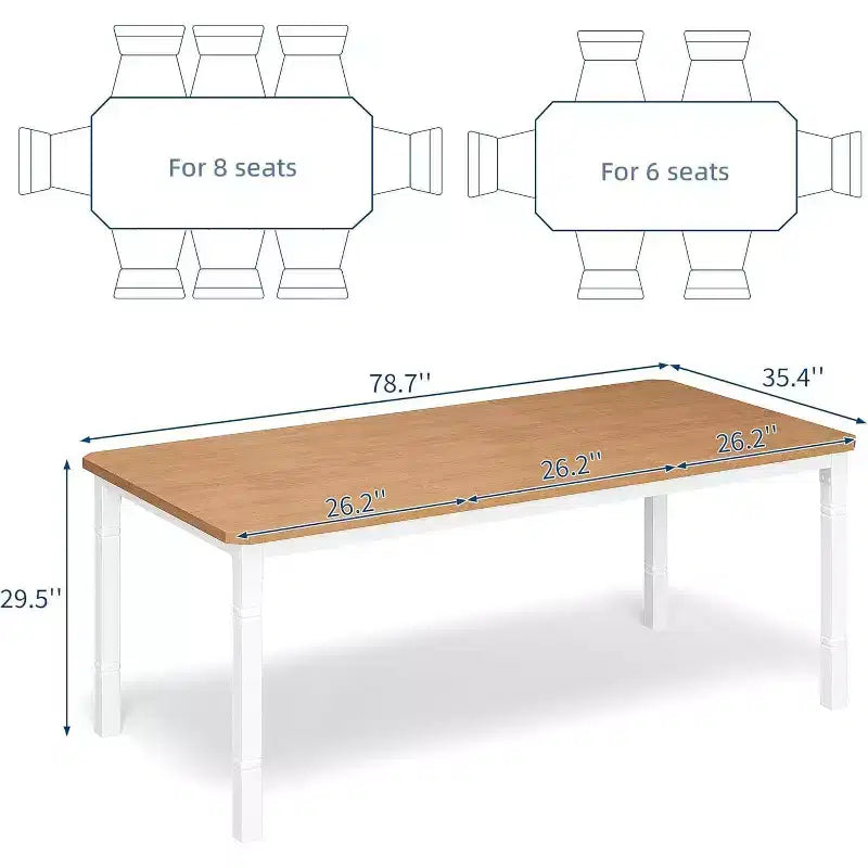 Table à manger longue industrielle pour 6-8 personnes, table de cuisine rectangulaire en bois avec cadre métallique robuste, style ferme moderne pour salle à manger et cuisine.