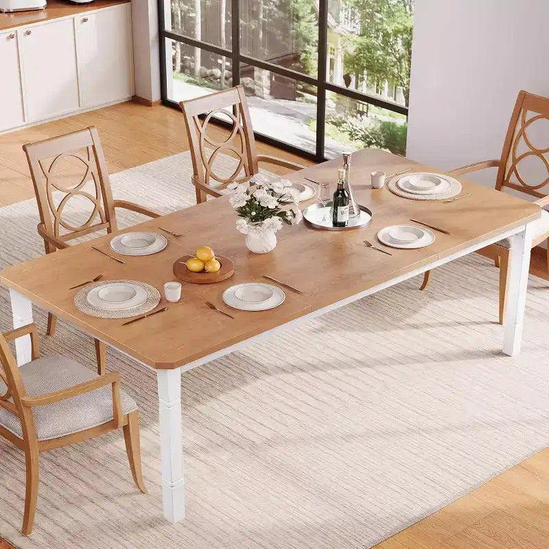 Table à manger longue industrielle pour 6-8 personnes, table de cuisine rectangulaire en bois avec cadre métallique robuste, style ferme moderne pour salle à manger et cuisine.