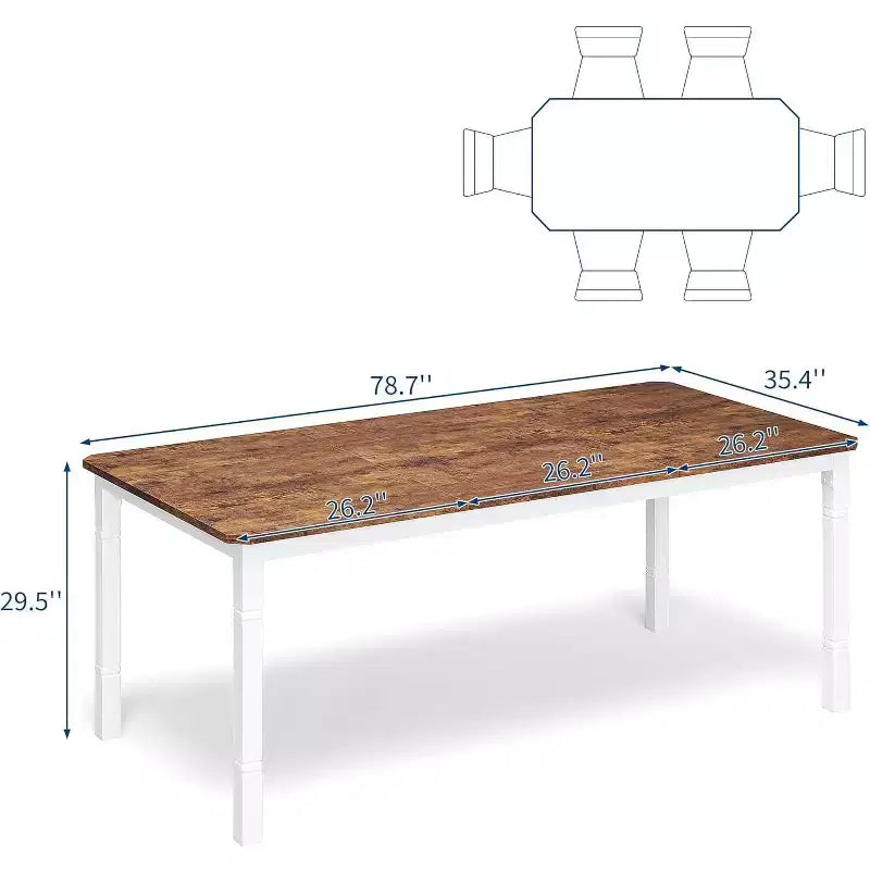 Table à manger longue industrielle pour 6-8 personnes, table de cuisine rectangulaire en bois avec cadre métallique robuste, style ferme moderne pour salle à manger et cuisine.