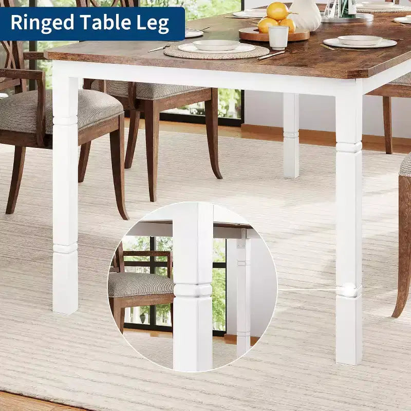 Table à manger longue industrielle pour 6-8 personnes, table de cuisine rectangulaire en bois avec cadre métallique robuste, style ferme moderne pour salle à manger et cuisine.