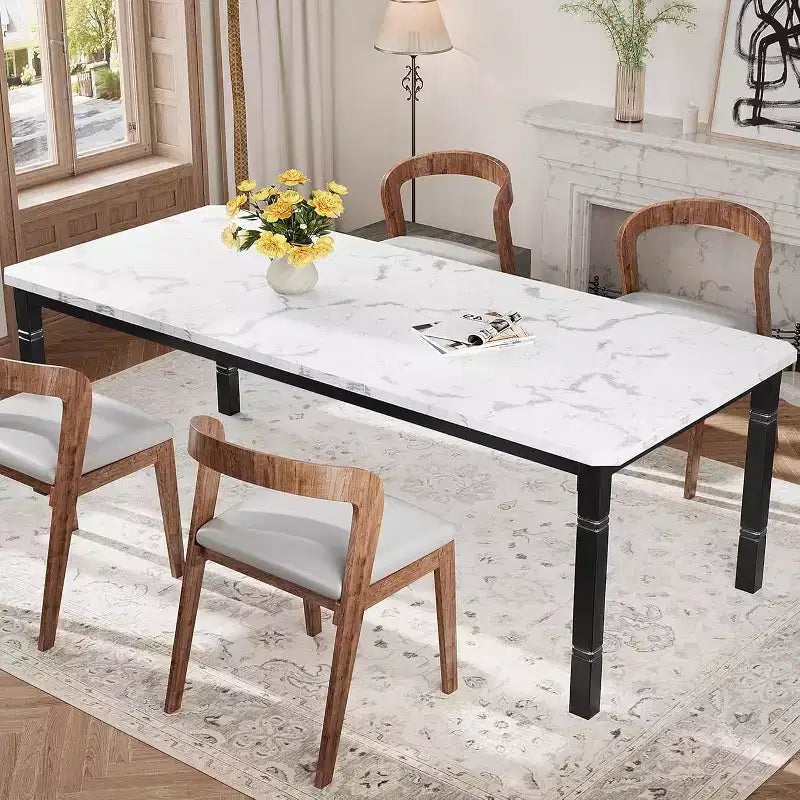 Table à manger longue industrielle pour 6-8 personnes, table de cuisine rectangulaire en bois avec cadre métallique robuste, style ferme moderne pour salle à manger et cuisine.