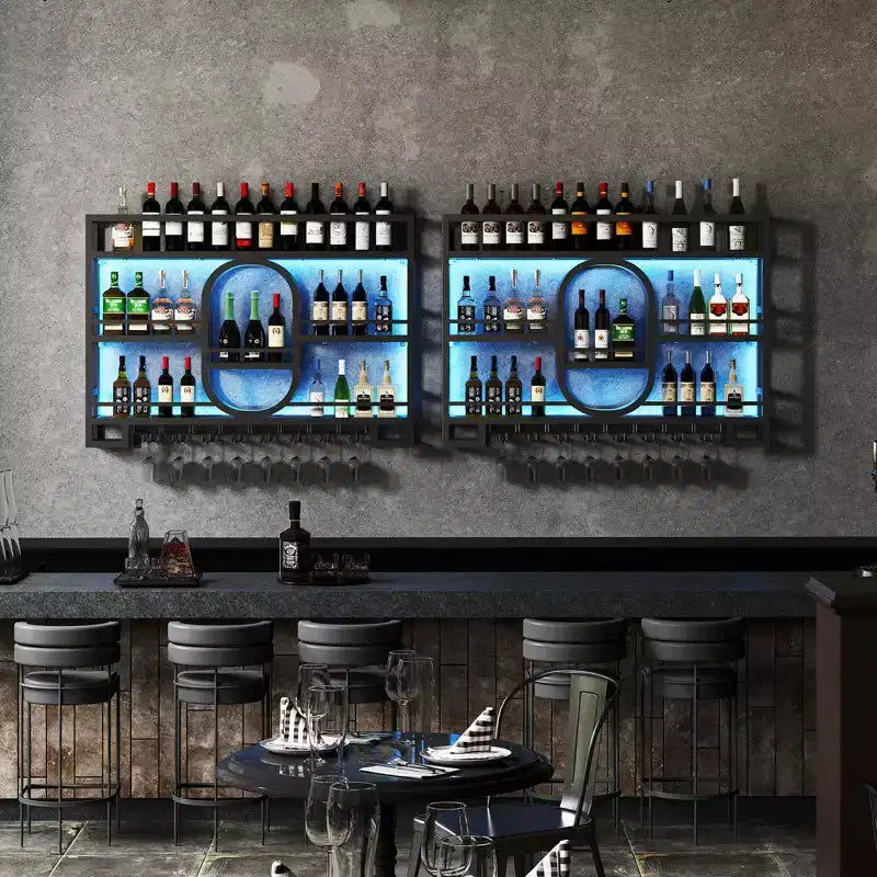 Étagère à vin murale 39/47, étagères de bar flottantes en métal avec porte-verres à vin, étagère à liqueur industrielle pour bar à domicile, cuisine, salle à manger