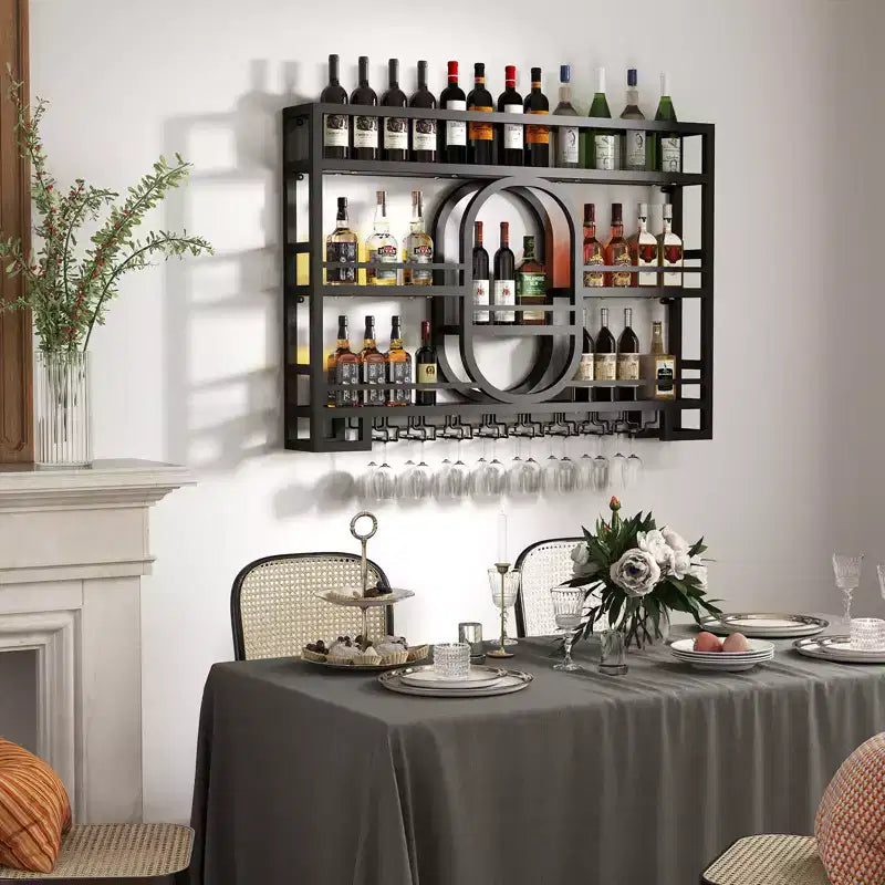 Étagère à vin murale 39/47, étagères de bar flottantes en métal avec porte-verres à vin, étagère à liqueur industrielle pour bar à domicile, cuisine, salle à manger
