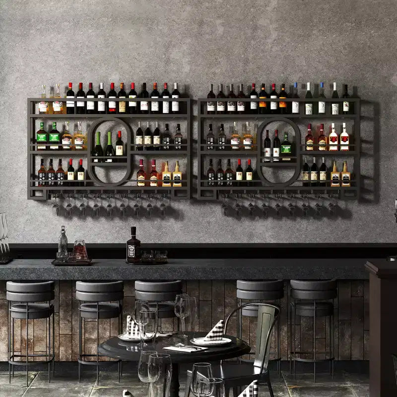 Étagère à vin murale 39/47, étagères de bar flottantes en métal avec porte-verres à vin, étagère à liqueur industrielle pour bar à domicile, cuisine, salle à manger