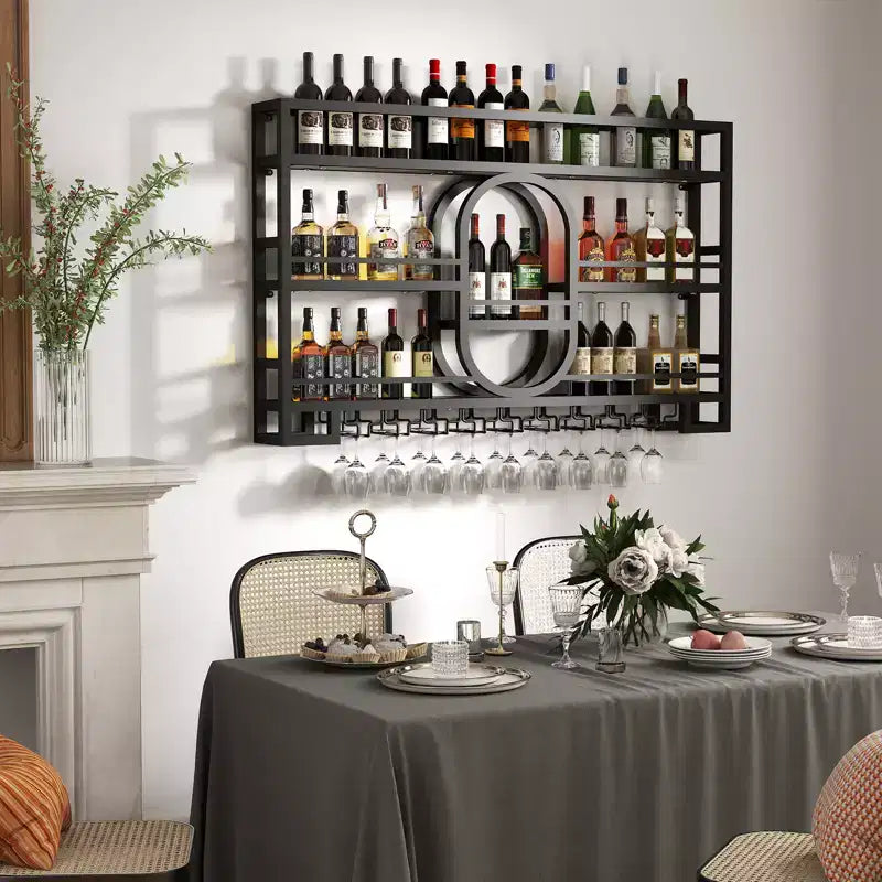 Étagère à vin murale 39/47, étagères de bar flottantes en métal avec porte-verres à vin, étagère à liqueur industrielle pour bar à domicile, cuisine, salle à manger