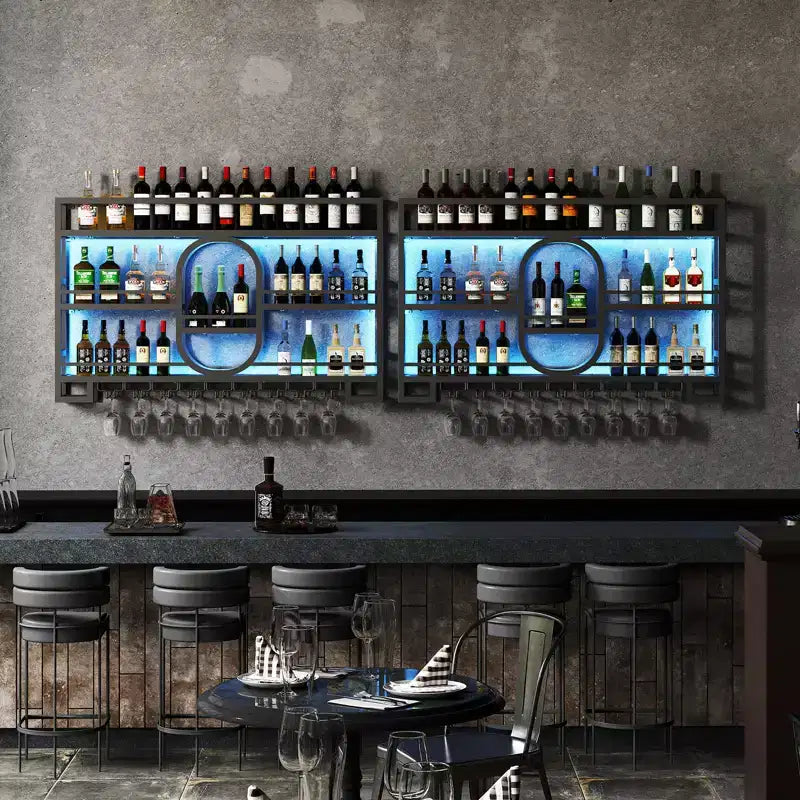 Étagère à vin murale 39/47, étagères de bar flottantes en métal avec porte-verres à vin, étagère à liqueur industrielle pour bar à domicile, cuisine, salle à manger