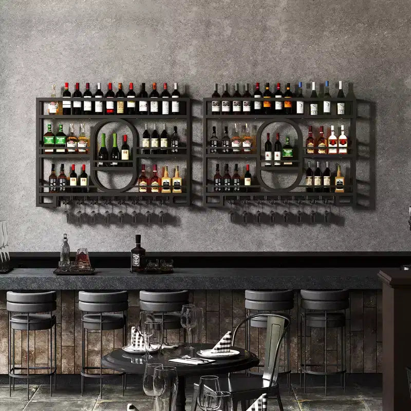 Étagère à vin murale 39/47, étagères de bar flottantes en métal avec porte-verres à vin, étagère à liqueur industrielle pour bar à domicile, cuisine, salle à manger