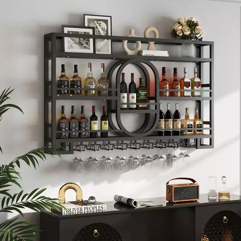 Étagère à vin murale 39/47, étagères de bar flottantes en métal avec porte-verres à vin, étagère à liqueur industrielle pour bar à domicile, cuisine, salle à manger