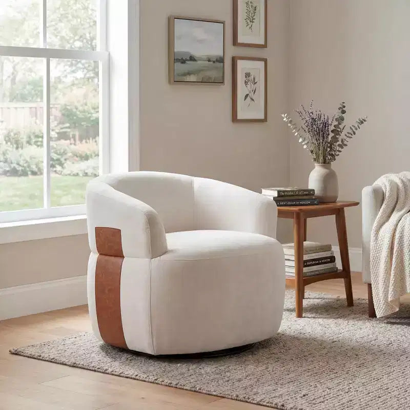 Fauteuil pivotant moderne avec cadre en bois et pieds en métal
