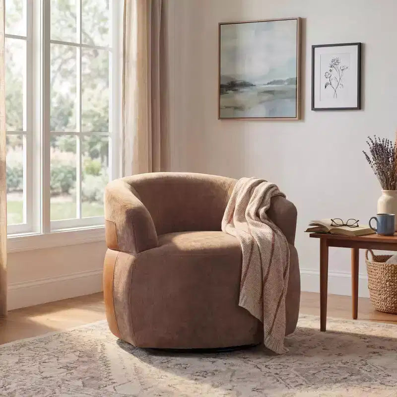 Fauteuil pivotant moderne avec cadre en bois et pieds en métal