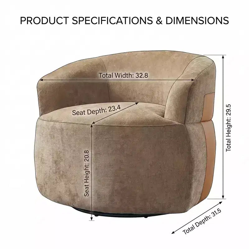 Fauteuil pivotant moderne avec cadre en bois et pieds en métal