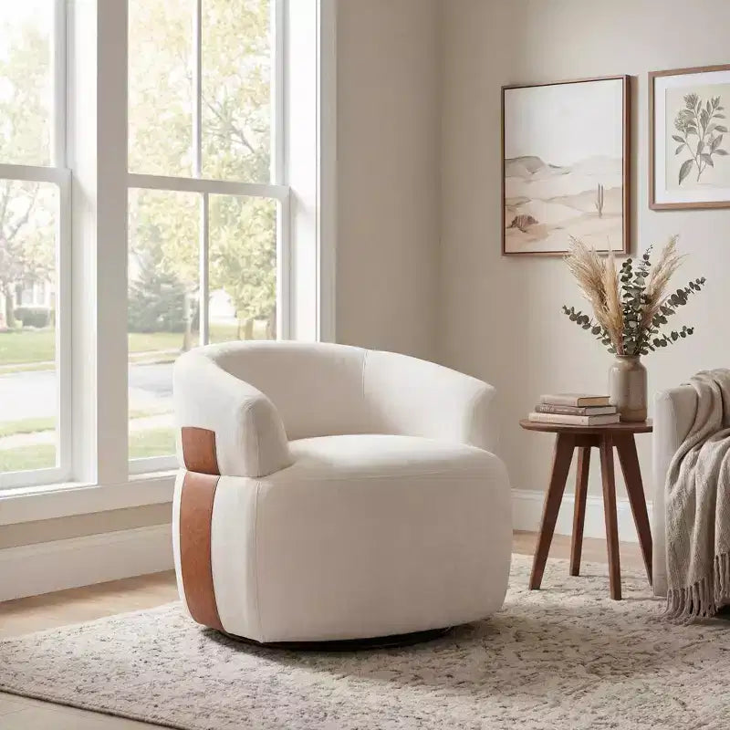 Fauteuil pivotant moderne avec cadre en bois et pieds en métal