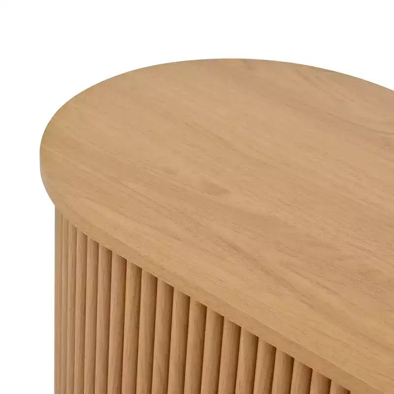 Meuble TV Vintage Rustique avec Portes Coulissantes à Lattes, Console Multimédia de Ferme Cannelée de 75 po avec Tiroir (Grain de Bois Naturel)
