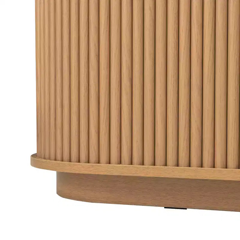 Meuble TV Vintage Rustique avec Portes Coulissantes à Lattes, Console Multimédia de Ferme Cannelée de 75 po avec Tiroir (Grain de Bois Naturel)