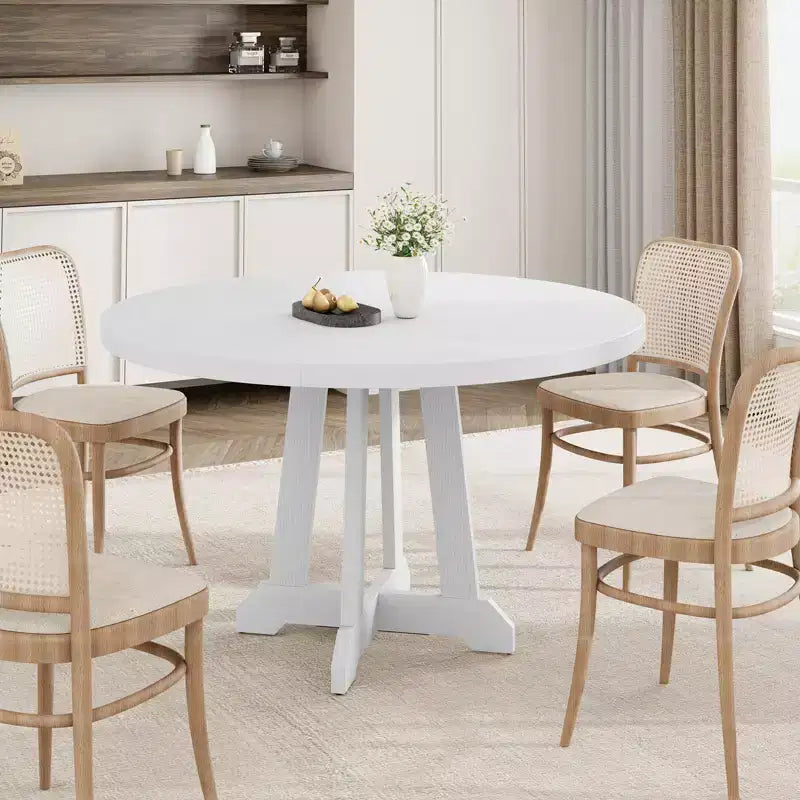 Table à manger ronde de 120 cm pour 4-6 personnes, table de cuisine en bois noir avec pied central et pieds réglables
