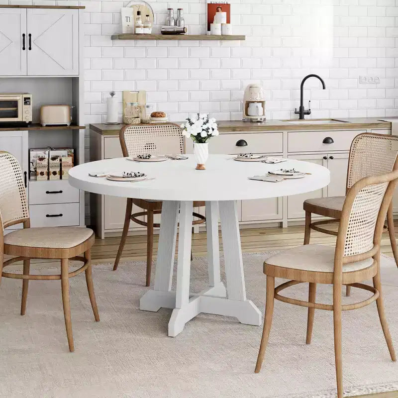 Table à manger ronde de 120 cm pour 4-6 personnes, table de cuisine en bois noir avec pied central et pieds réglables