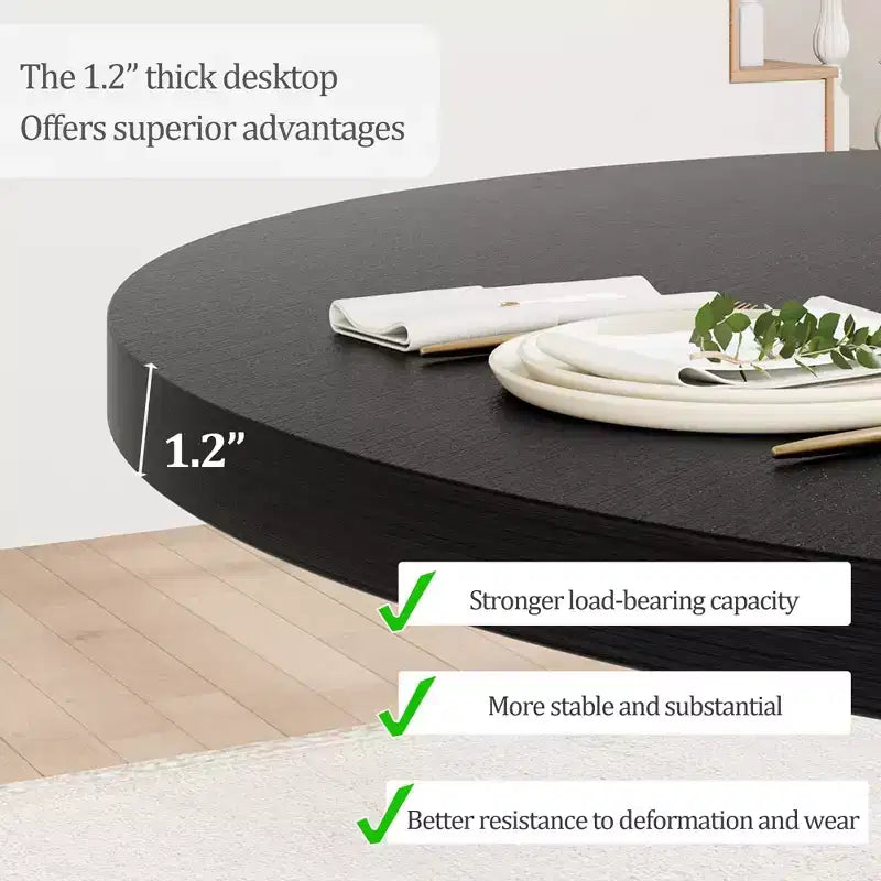 Table à manger ronde de 120 cm pour 4-6 personnes, table de cuisine en bois noir avec pied central et pieds réglables