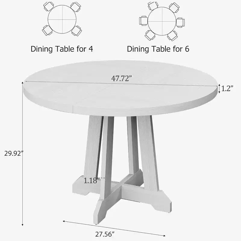 Table à manger ronde de 120 cm pour 4-6 personnes, table de cuisine en bois noir avec pied central et pieds réglables