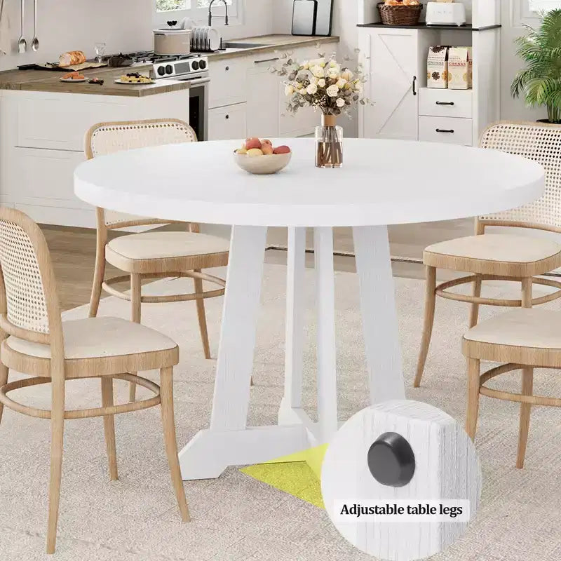 Table à manger ronde de 120 cm pour 4-6 personnes, table de cuisine en bois noir avec pied central et pieds réglables