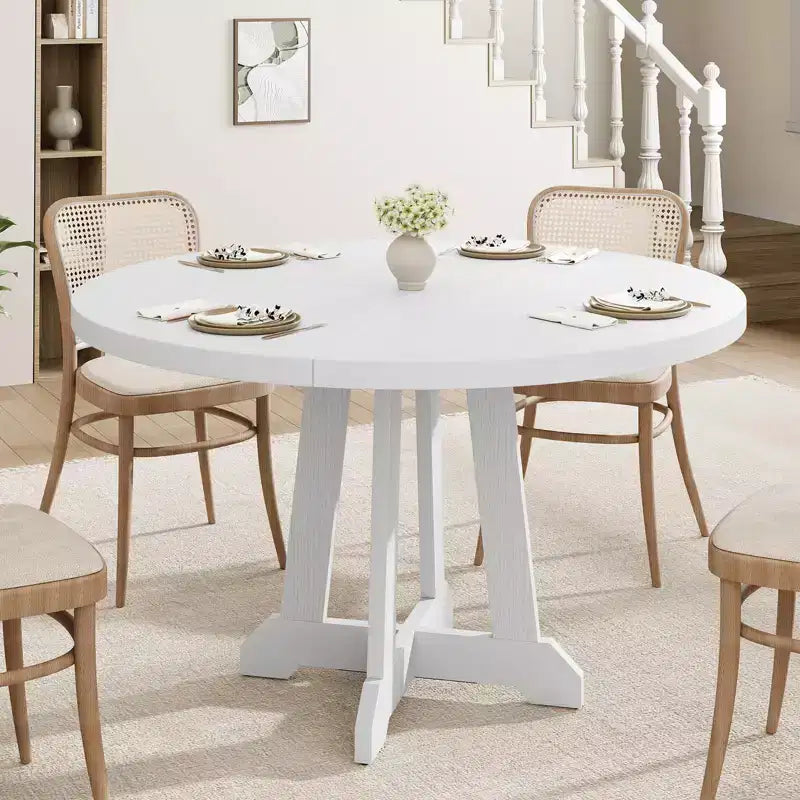 Table à manger ronde de 120 cm pour 4-6 personnes, table de cuisine en bois noir avec pied central et pieds réglables