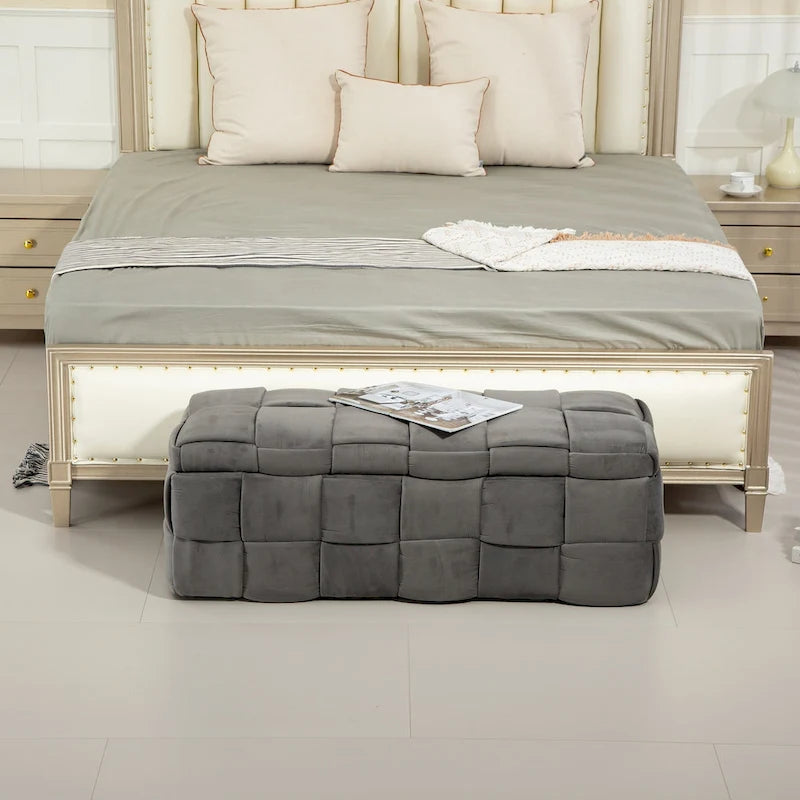 Velvet Upholstered Fabric Storage Ottoman with Safety Hinge, No assembly required