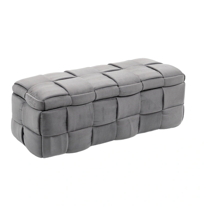 Velvet Upholstered Fabric Storage Ottoman with Safety Hinge, No assembly required
