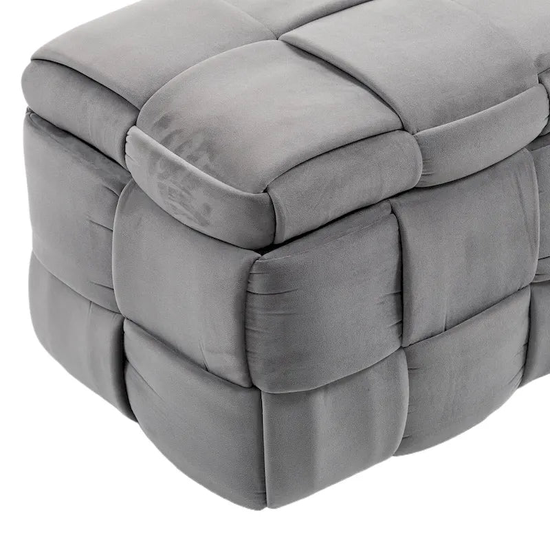 Velvet Upholstered Fabric Storage Ottoman with Safety Hinge, No assembly required