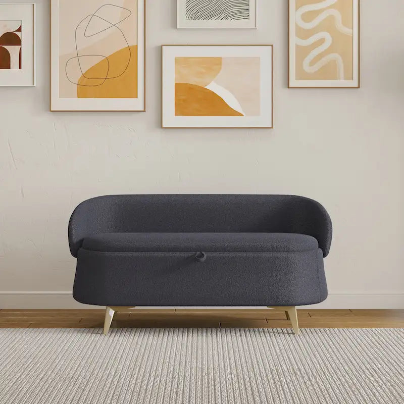 Teddy Fabric Storage Bench with Metal Legs, Multi-Functional Rectangular Storage Sofa Stool
