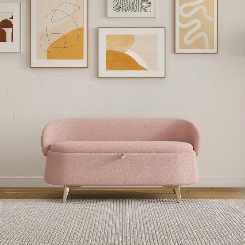 Teddy Fabric Storage Bench with Metal Legs, Multi-Functional Rectangular Storage Sofa Stool