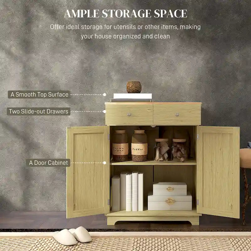 Modern Kitchen Storage Cabinet, Coffee Bar Cabinet with 2 Drawers, Doors and Adjustable Shelf