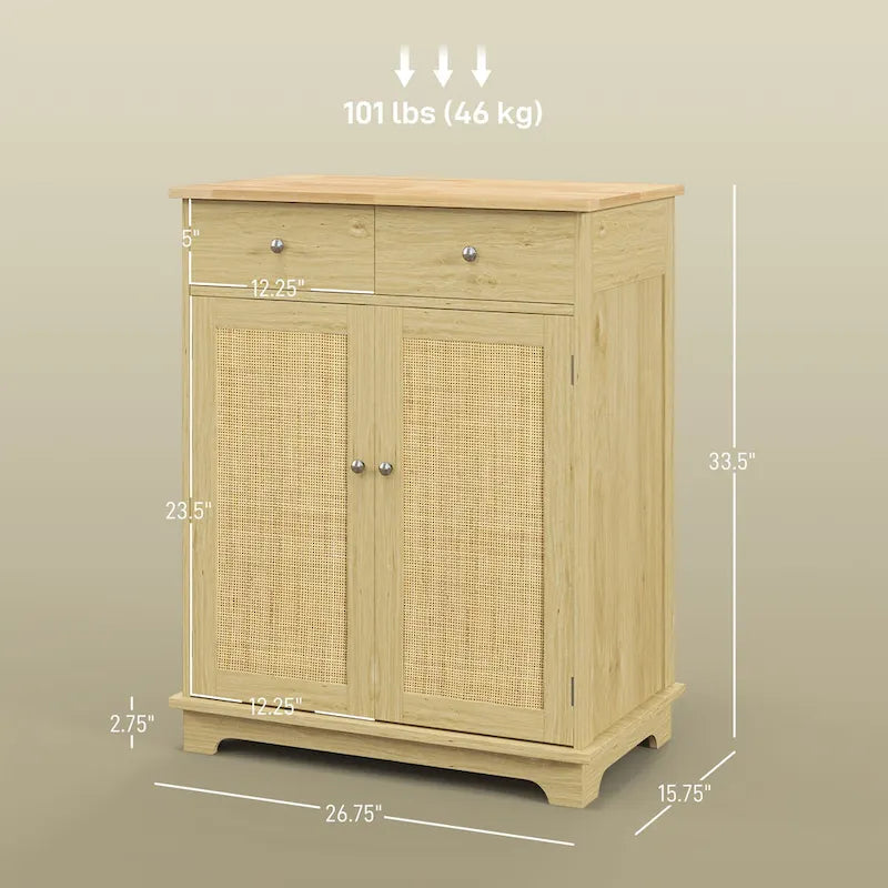 Modern Kitchen Storage Cabinet, Coffee Bar Cabinet with 2 Drawers, Doors and Adjustable Shelf