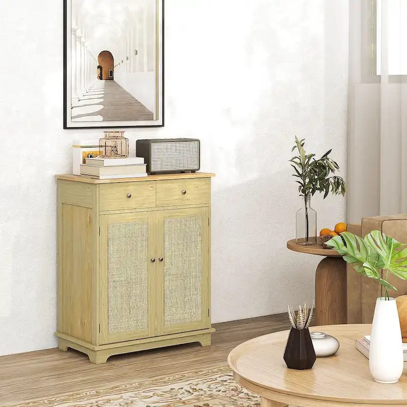 Modern Kitchen Storage Cabinet, Coffee Bar Cabinet with 2 Drawers, Doors and Adjustable Shelf