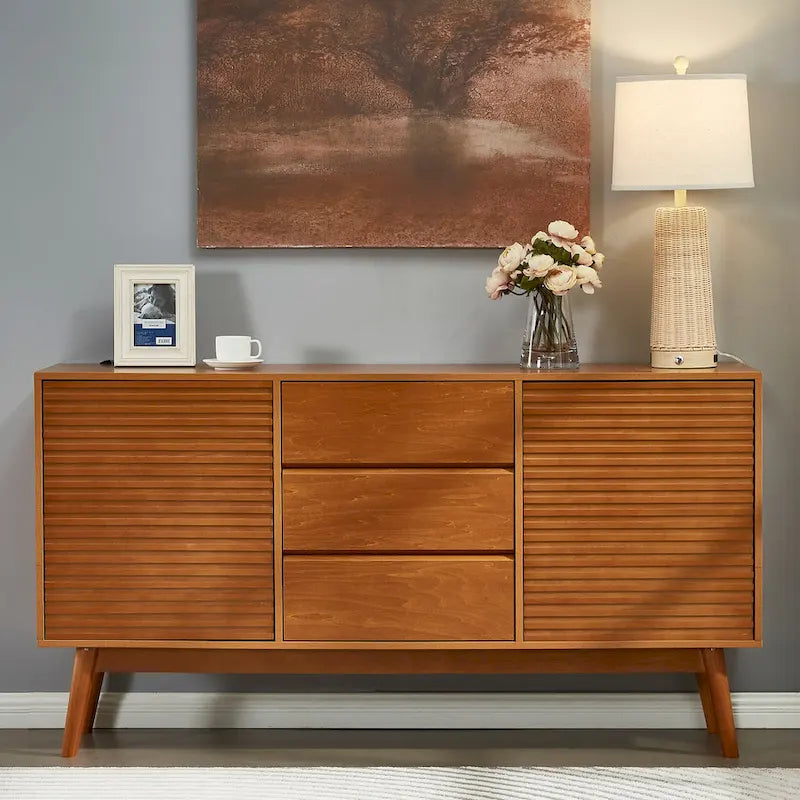 Modern Wood TV Stand, Entertainment Center for TVs up to 65, Sideboard Buffet Cabinet Credenza